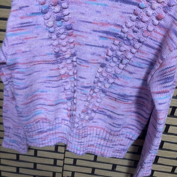 Talbots Purple Marled Knit Pom Pom Sweater Size Medium - Picture 3 of 7